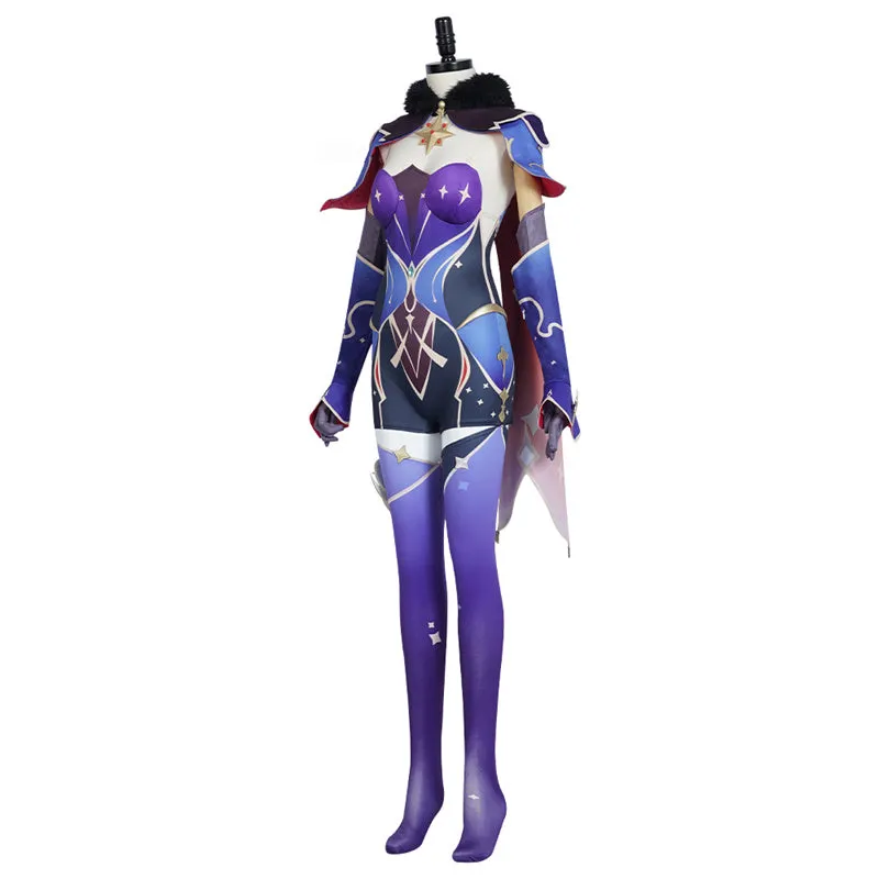 Genshin Impact Mona Megistus Cosplay Costume Anime Astrologist Purple Uniform Halloween Party Dress