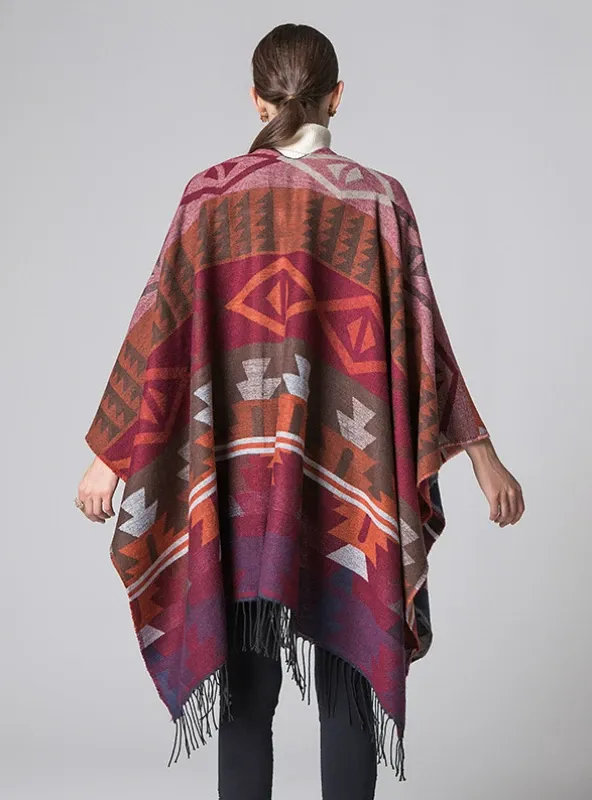 GEOMETRIC RHOMBIC LENGTHENED CAPE WITH SPLIT SHAWL