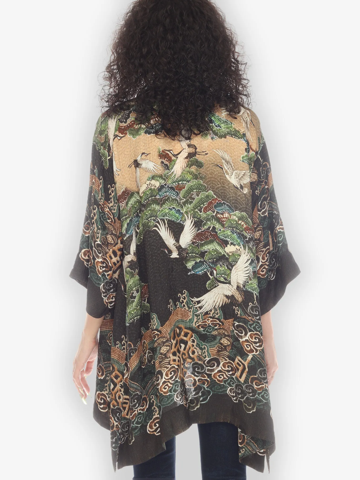 Geometric Wave Silk Kimono Jacket