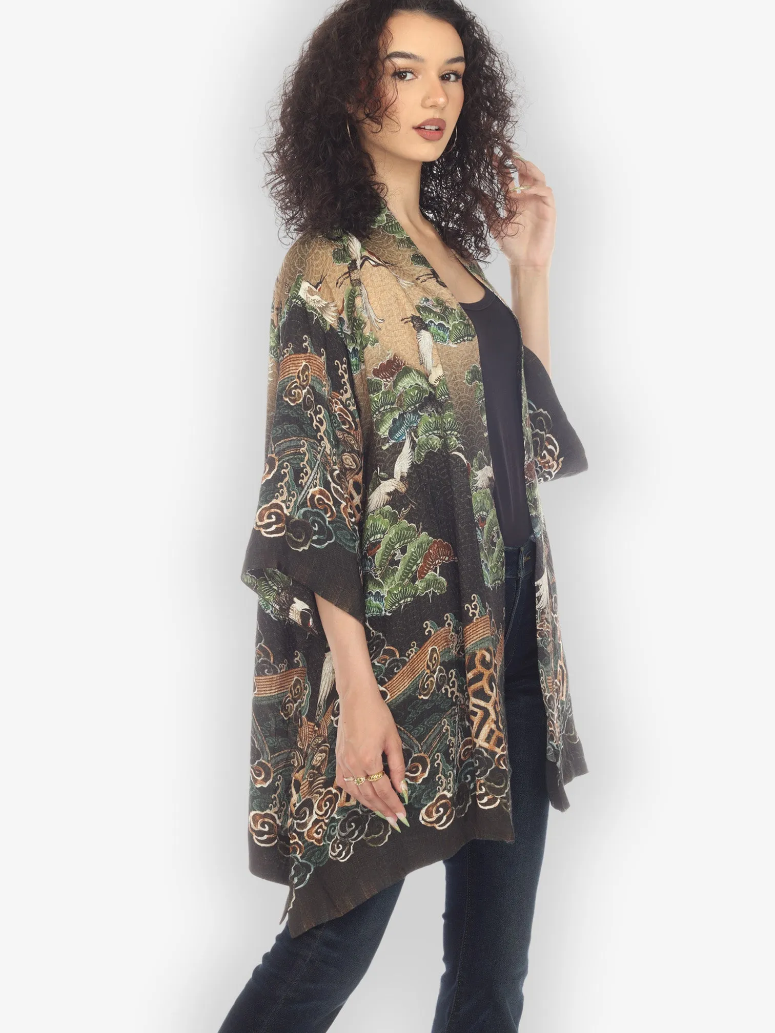 Geometric Wave Silk Kimono Jacket