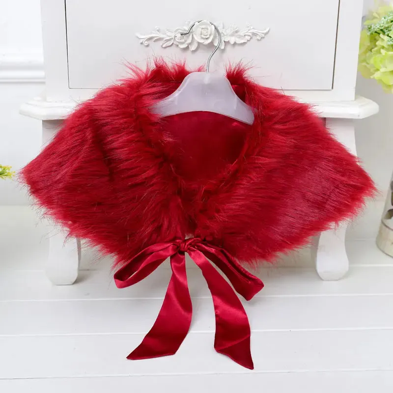 Girls Faux Fur Shawl Wedding Flower Girls Shoulder Cape