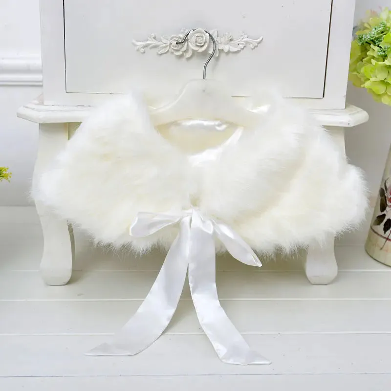 Girls Faux Fur Shawl Wedding Flower Girls Shoulder Cape