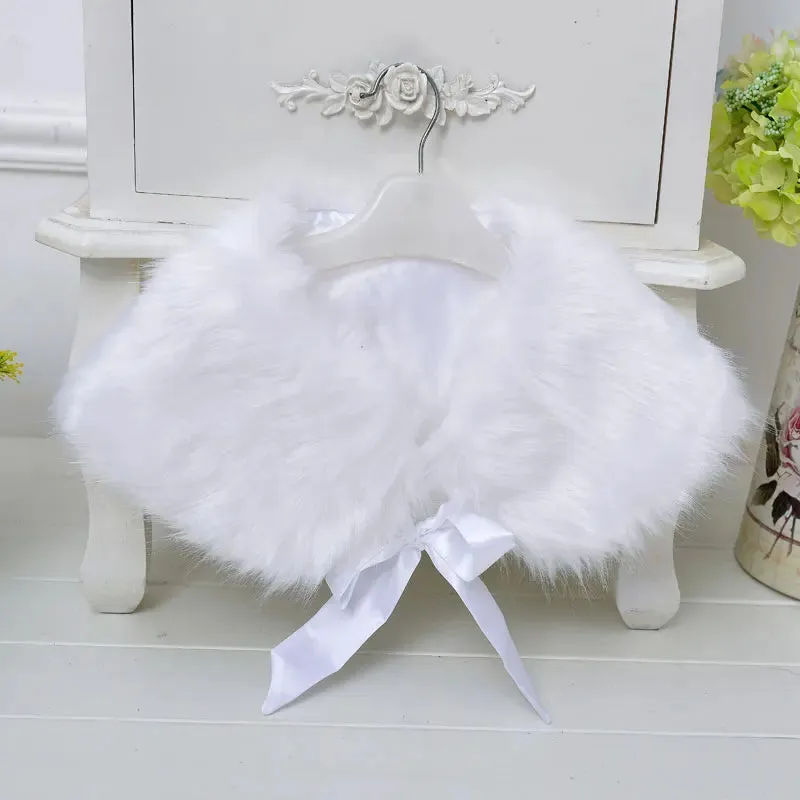 Girls Faux Fur Shawl Wedding Flower Girls Shoulder Cape