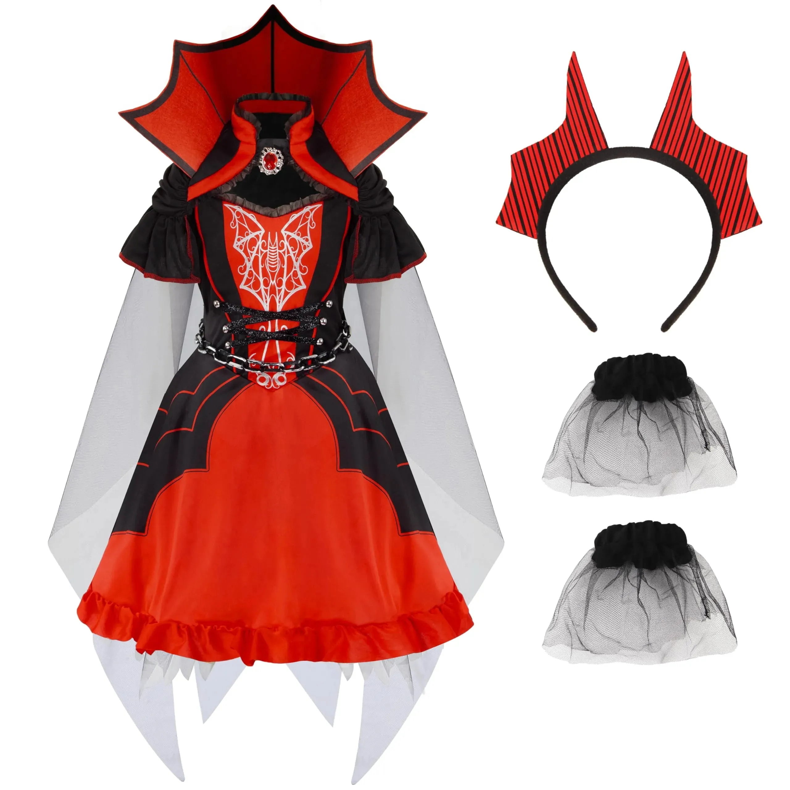 Girls Vampire Costume, Red Dark Vampire Dress for Girls