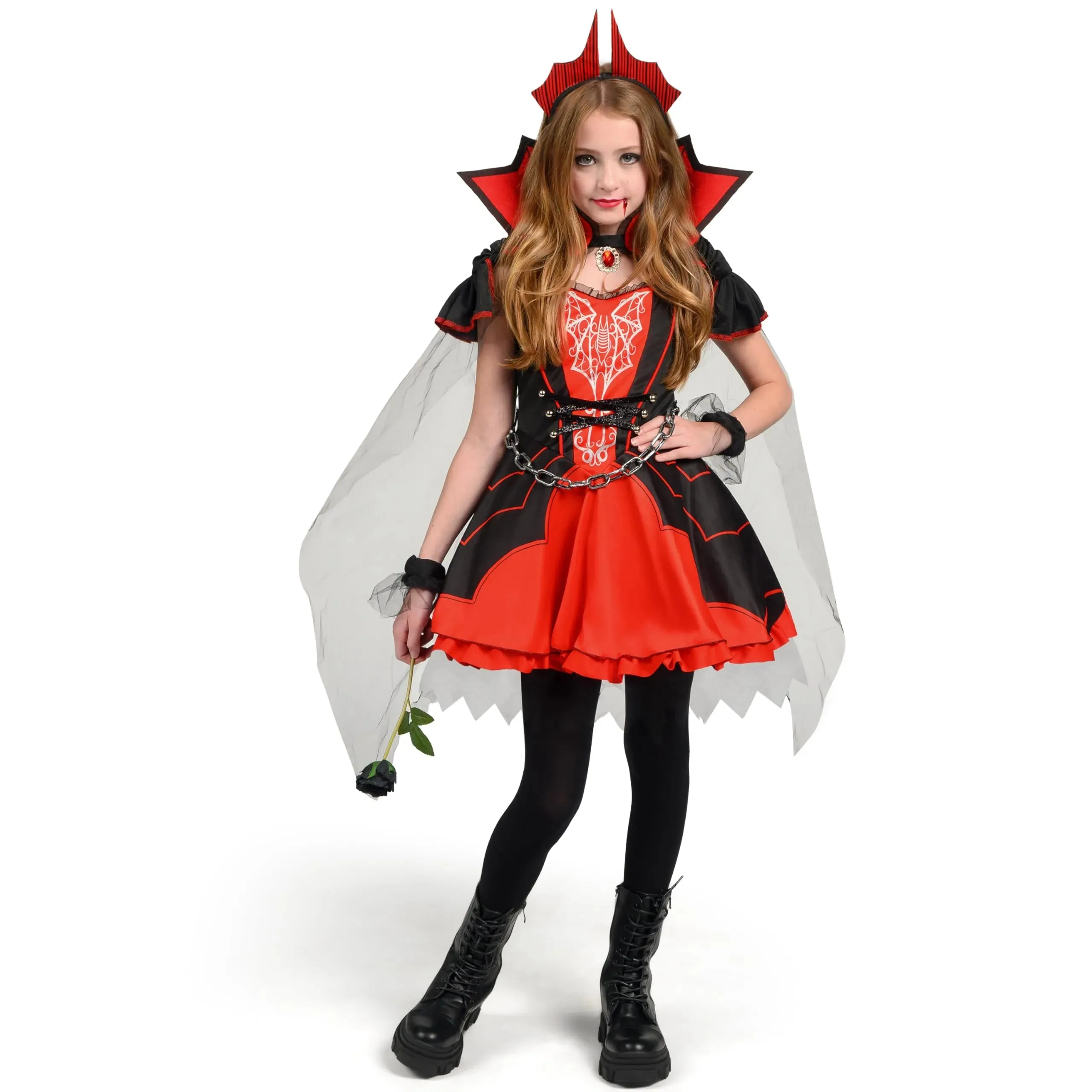 Girls Vampire Costume, Red Dark Vampire Dress for Girls