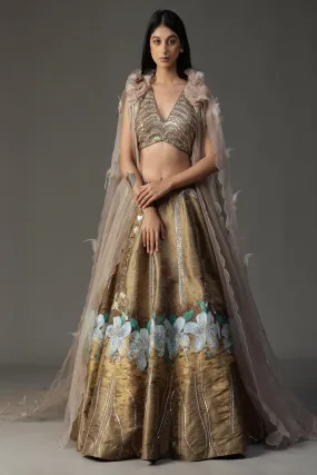 Gold Handpainted Lehenga Set