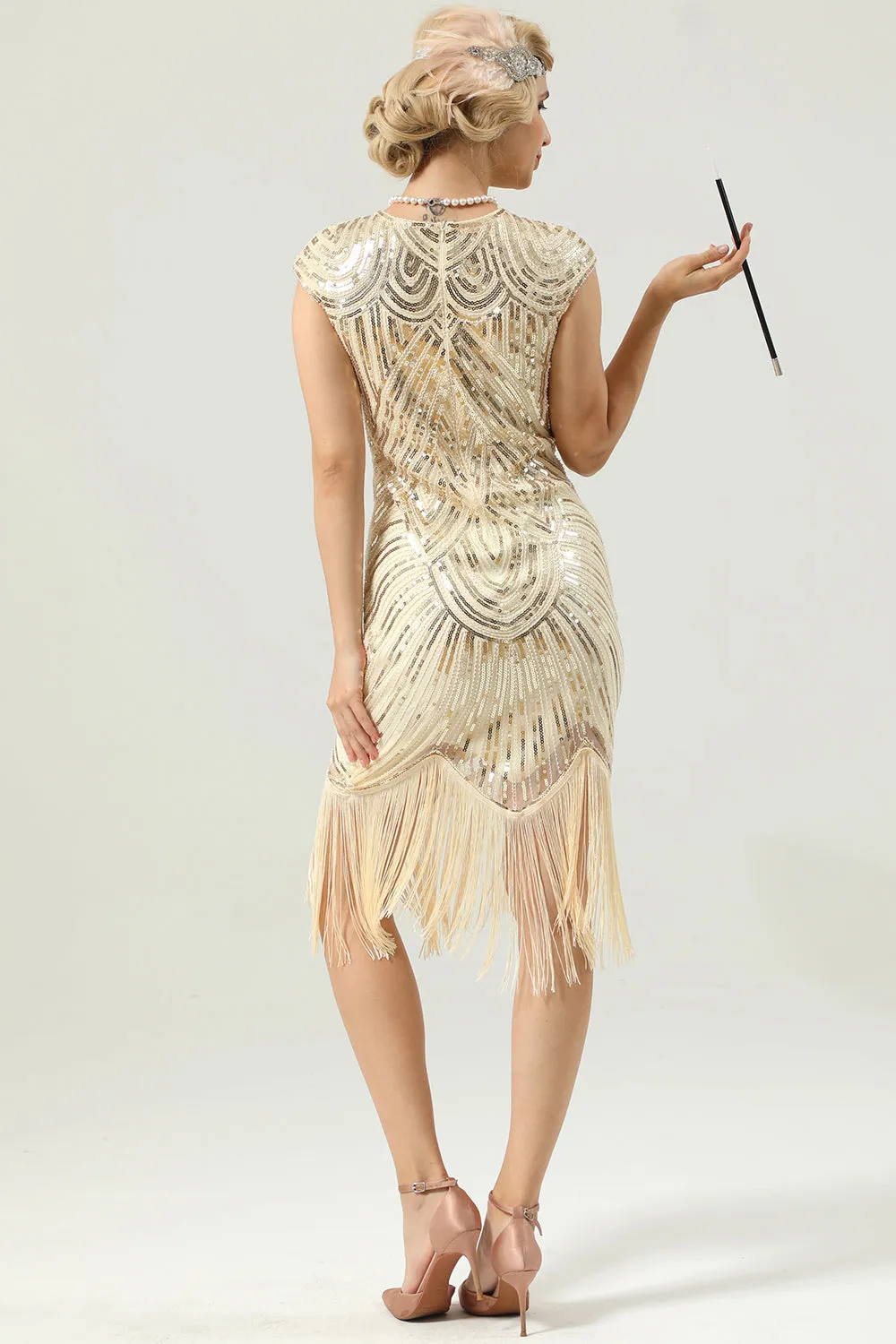 Gold Sequin Fringe Flapper Dress (Does not contain cape)