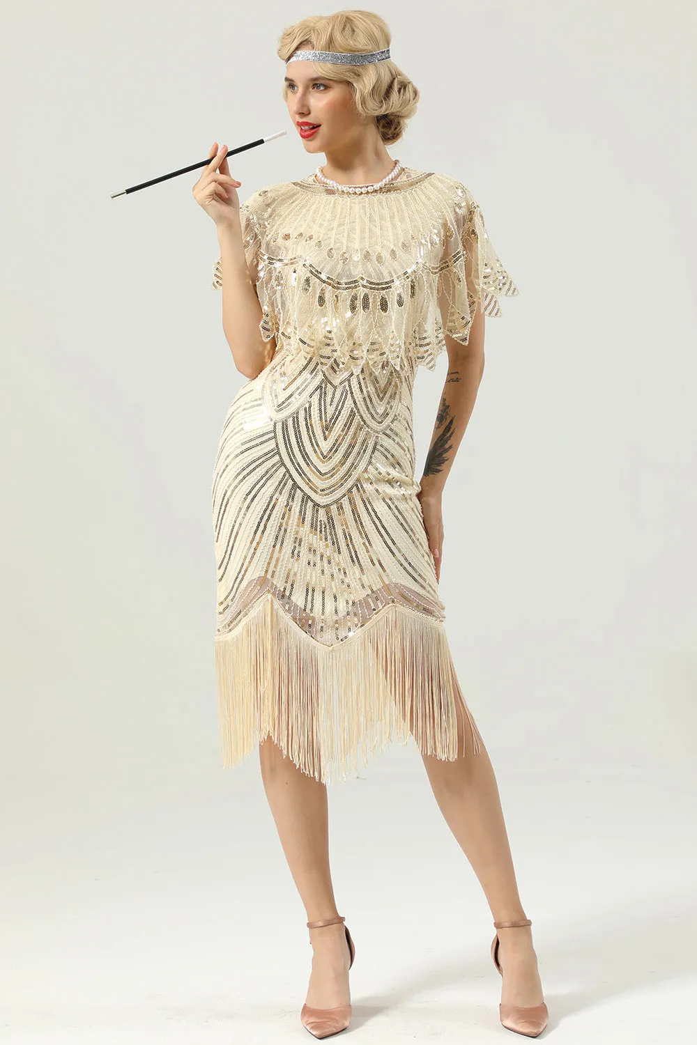 Gold Sequin Fringe Flapper Dress (Does not contain cape)