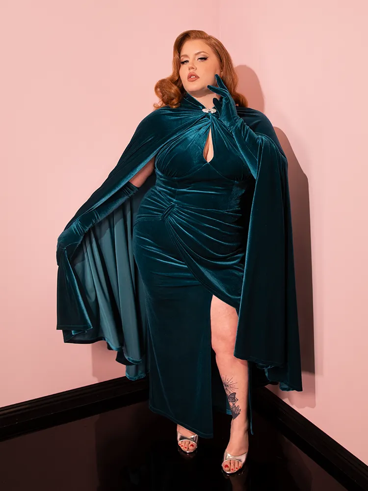 Golden Era Cape in Teal Velvet - Vixen by Micheline Pitt