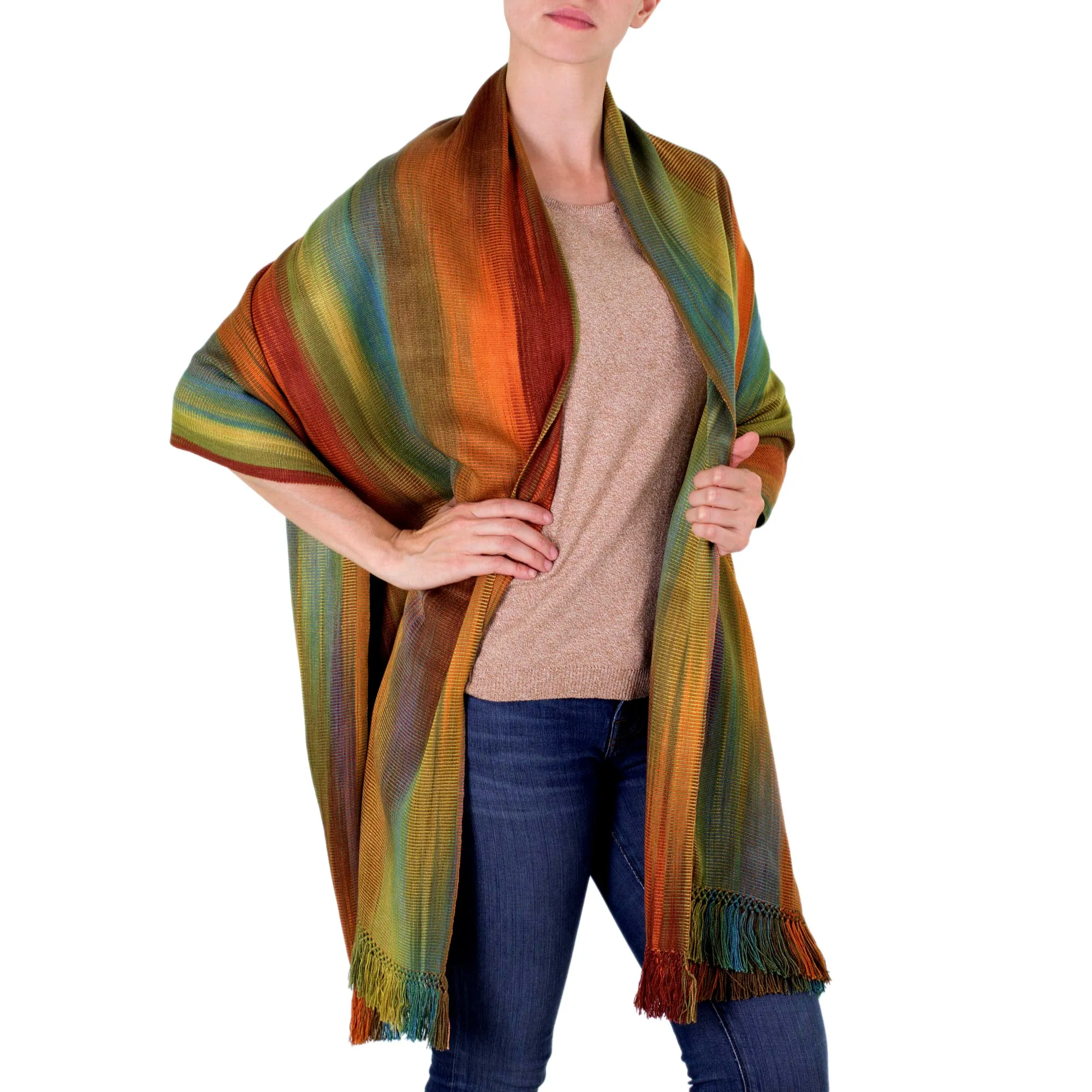 Guatemalan Rayon Shawl - Nature's Ethereal Inspiration | NOVICA