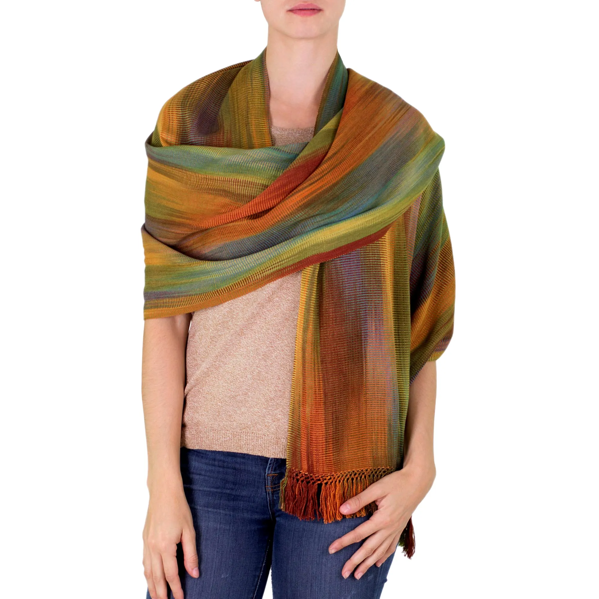 Guatemalan Rayon Shawl - Nature's Ethereal Inspiration | NOVICA