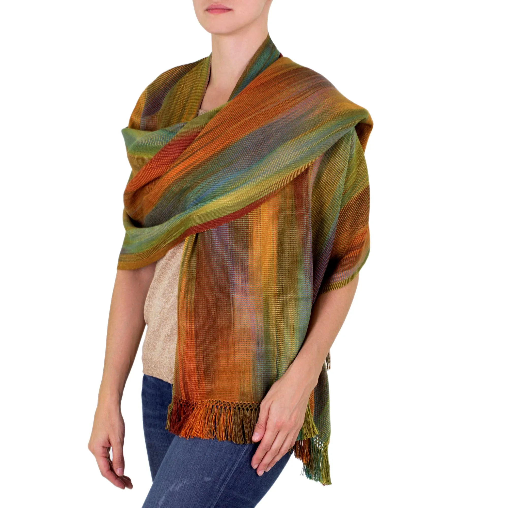 Guatemalan Rayon Shawl - Nature's Ethereal Inspiration | NOVICA