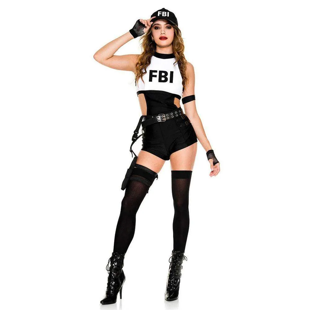 Halloween FBI Cosplay Costumes for Women Jumpsuit Temptation Police Uniform Party Club