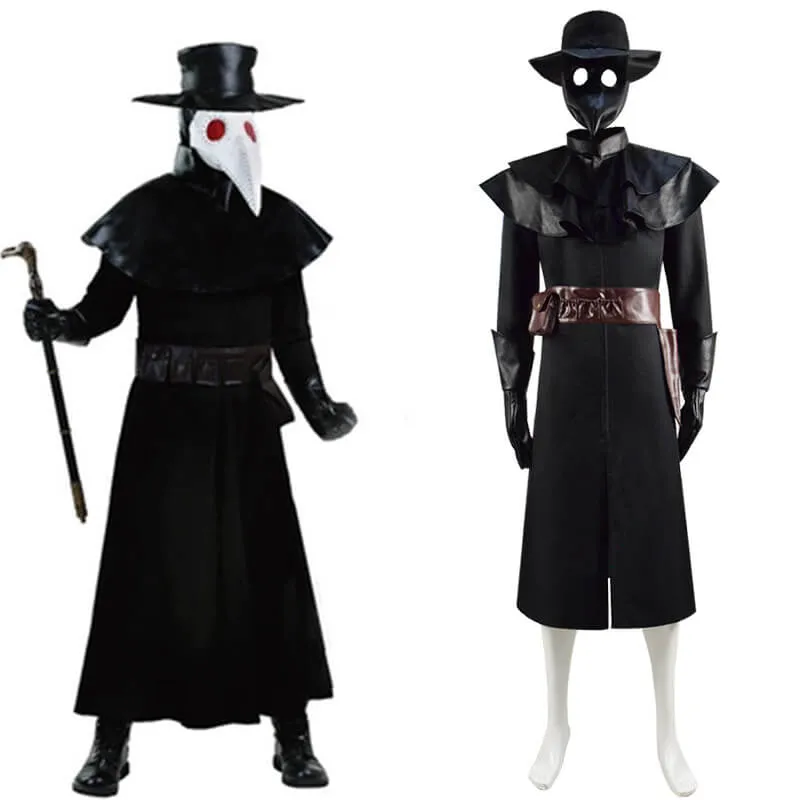 Halloween Plague Doctor Costume Outfit Cosplay Beak Mask Hat