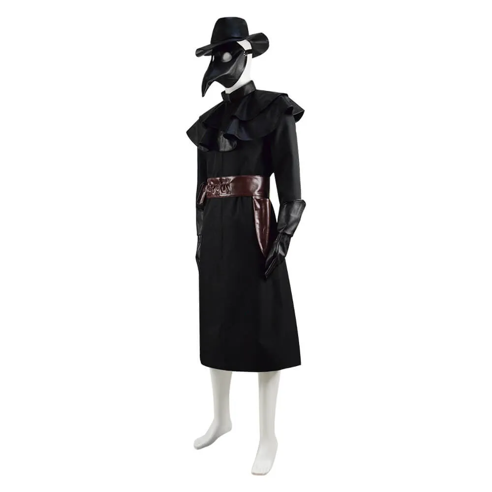 Halloween Plague Doctor Costume Outfit Cosplay Beak Mask Hat