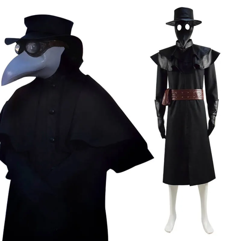 Halloween Plague Doctor Costume Outfit Cosplay Beak Mask Hat