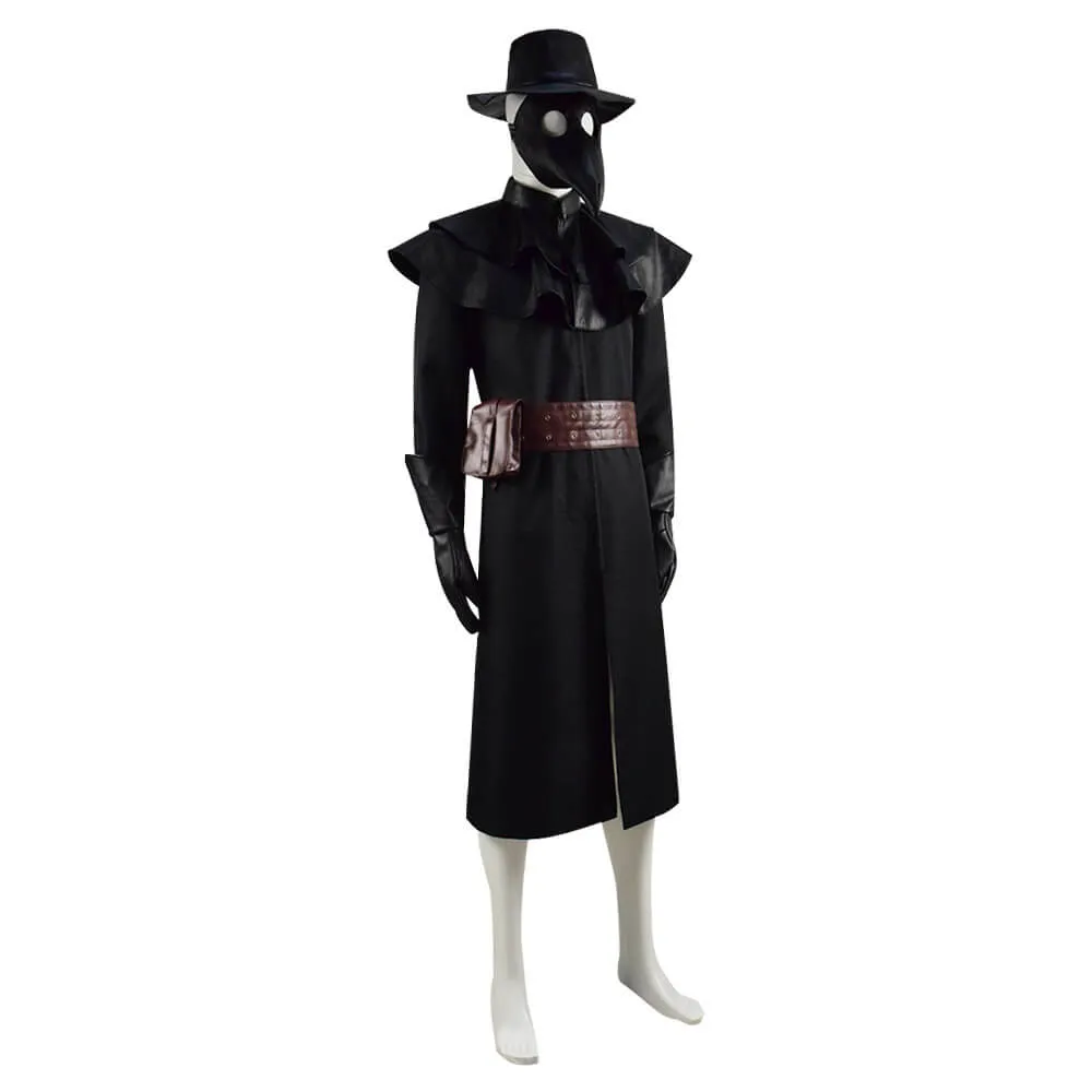 Halloween Plague Doctor Costume Outfit Cosplay Beak Mask Hat