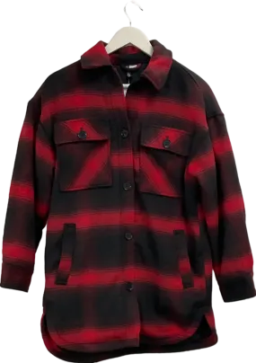 H&M Red Checked Padded Long Line Shacket UK XS