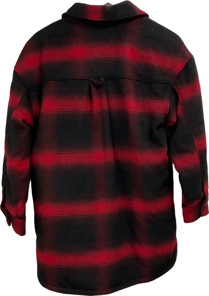 H&M Red Checked Padded Long Line Shacket UK XS