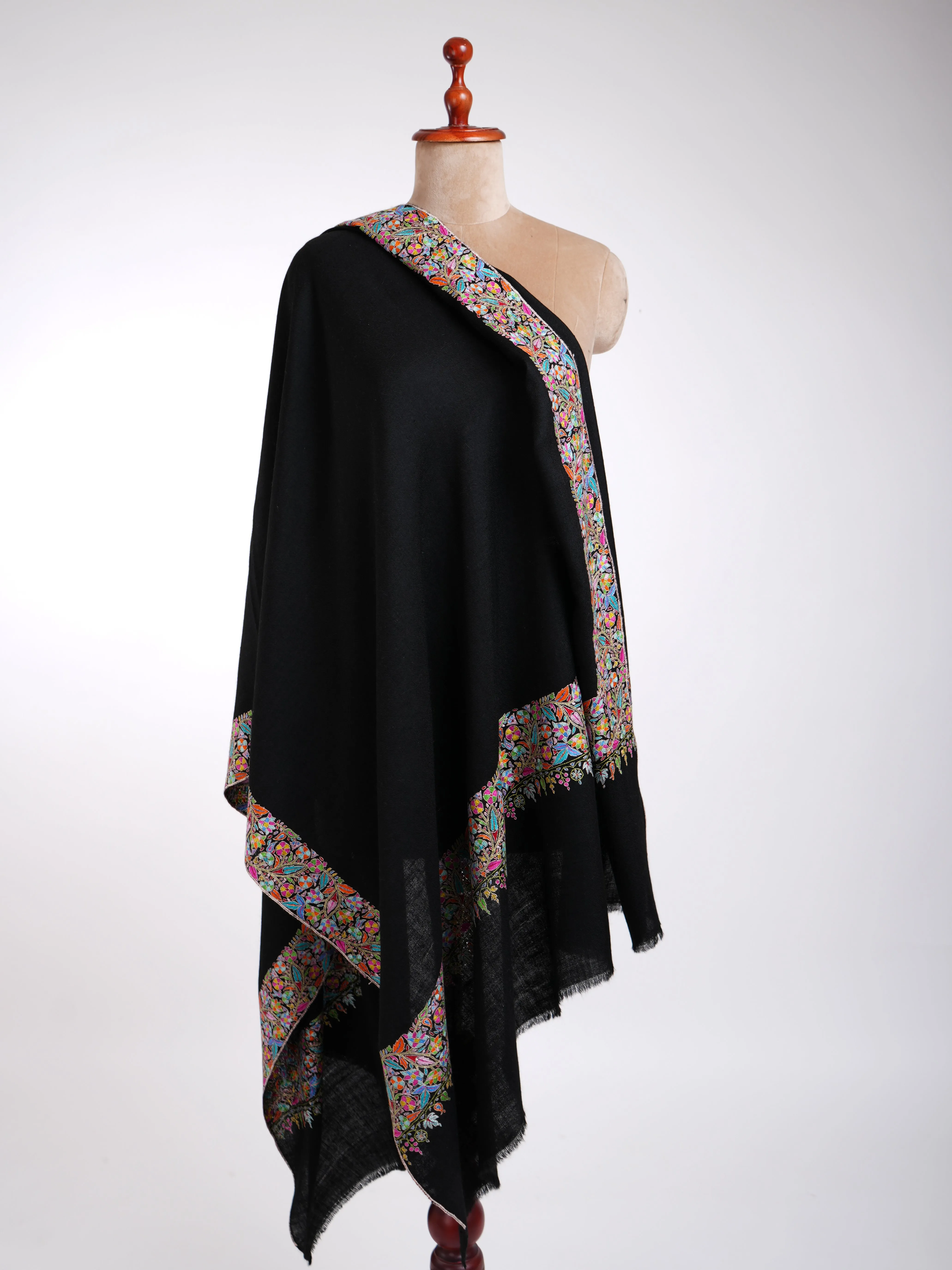 Handmade Indian Pure Pashmina Black Shawls