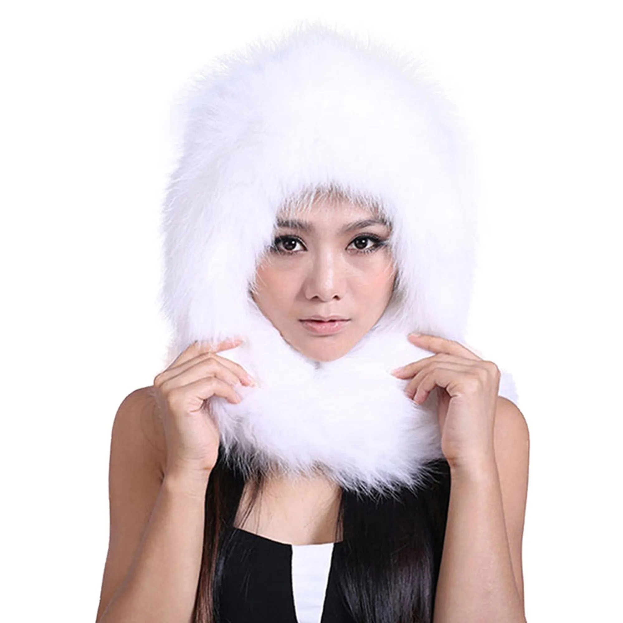 Hats for Women Winter and Fall Knitted Real Fox Fur Hat Beanie Cap Scarf Double-used Scarf Bomber Hat Wrap Cape Neck Warmer Earmuff FS14637