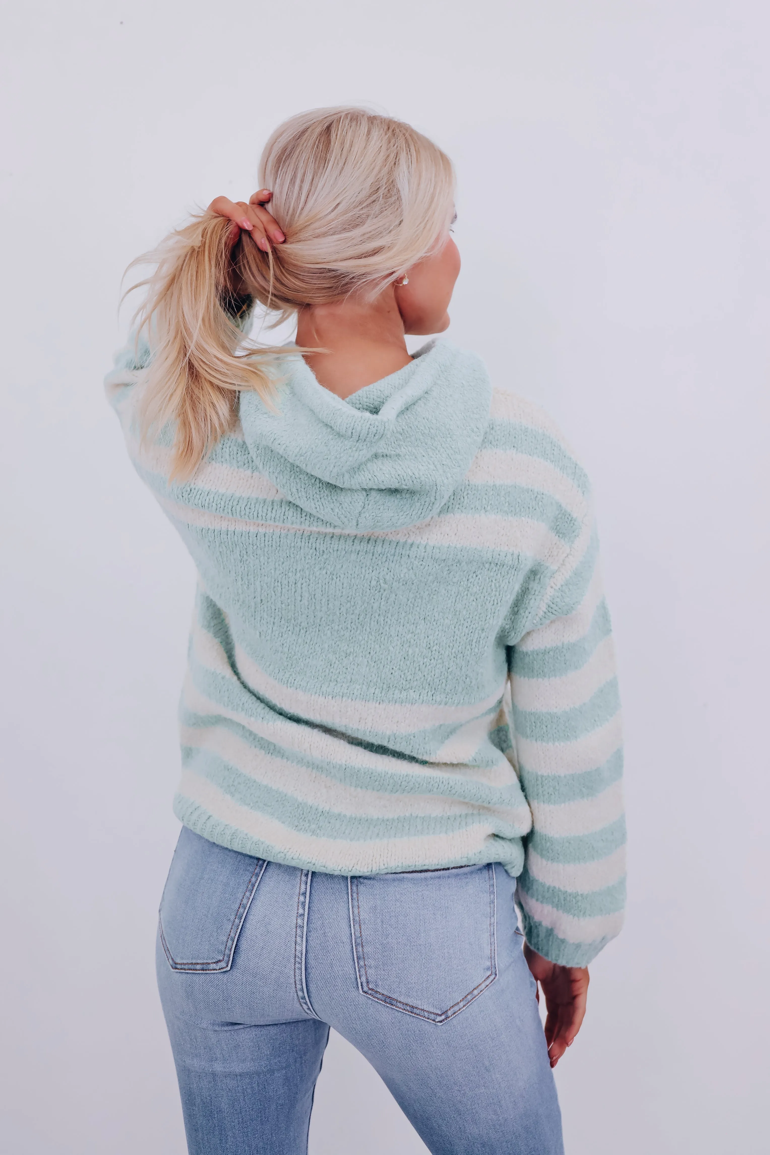 Haven Striped Hoodie Sweater - Mint/Ivory