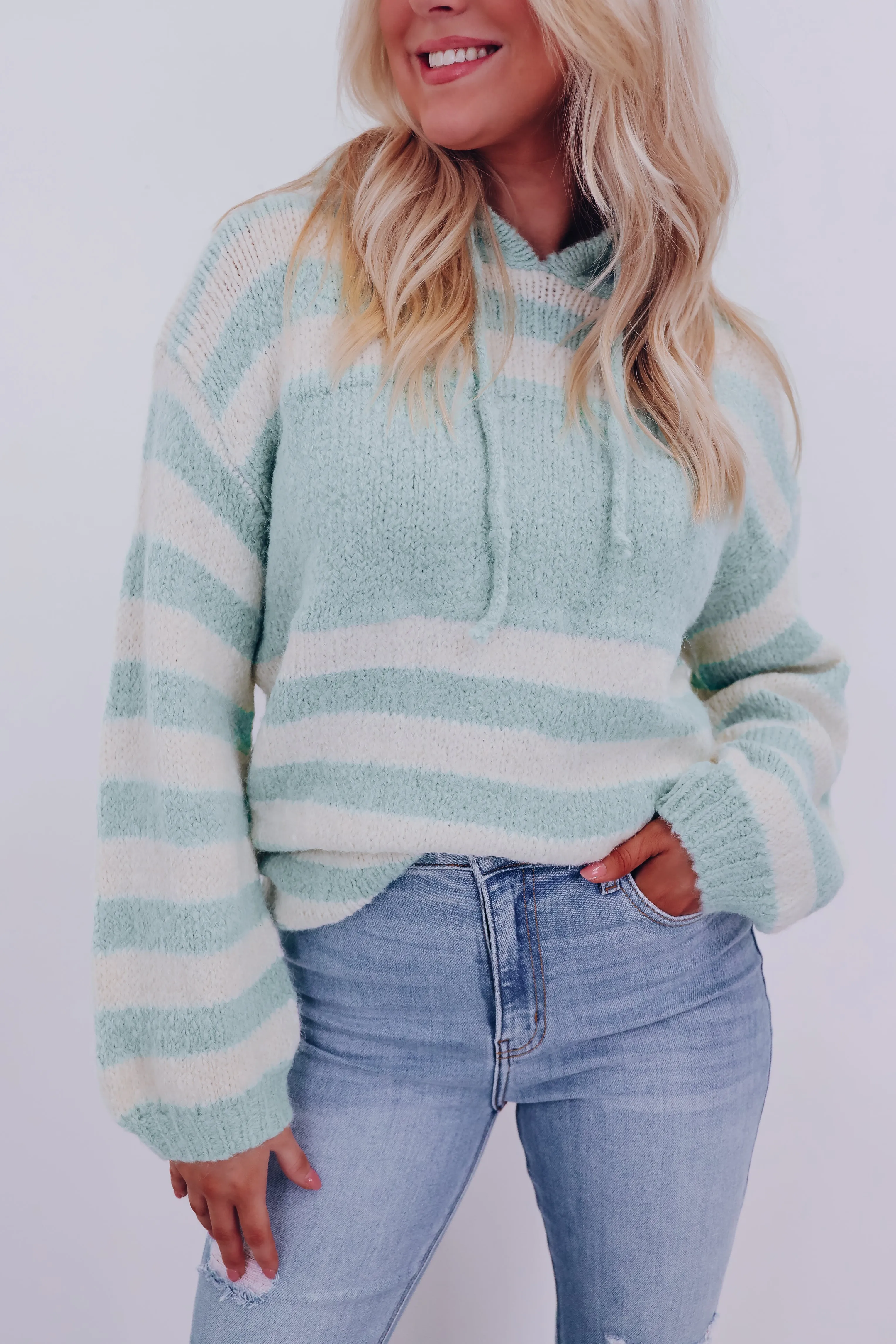 Haven Striped Hoodie Sweater - Mint/Ivory