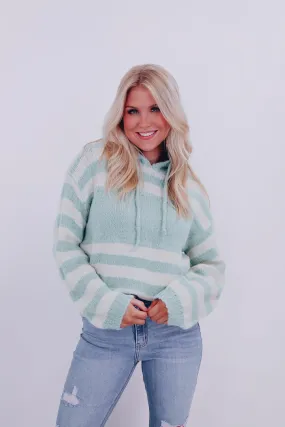 Haven Striped Hoodie Sweater - Mint/Ivory