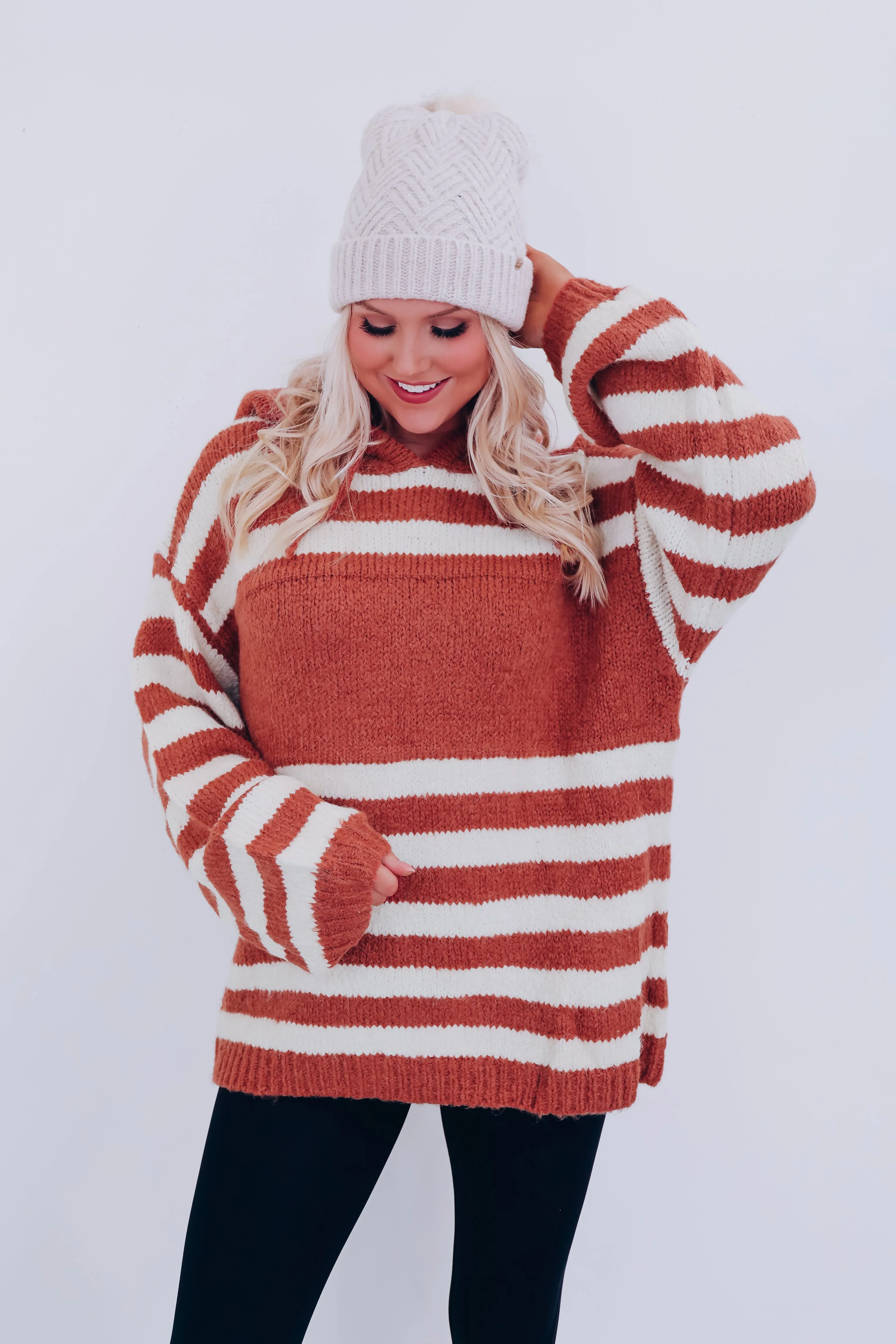 Haven Striped Hoodie Sweater - Rust/Ivory