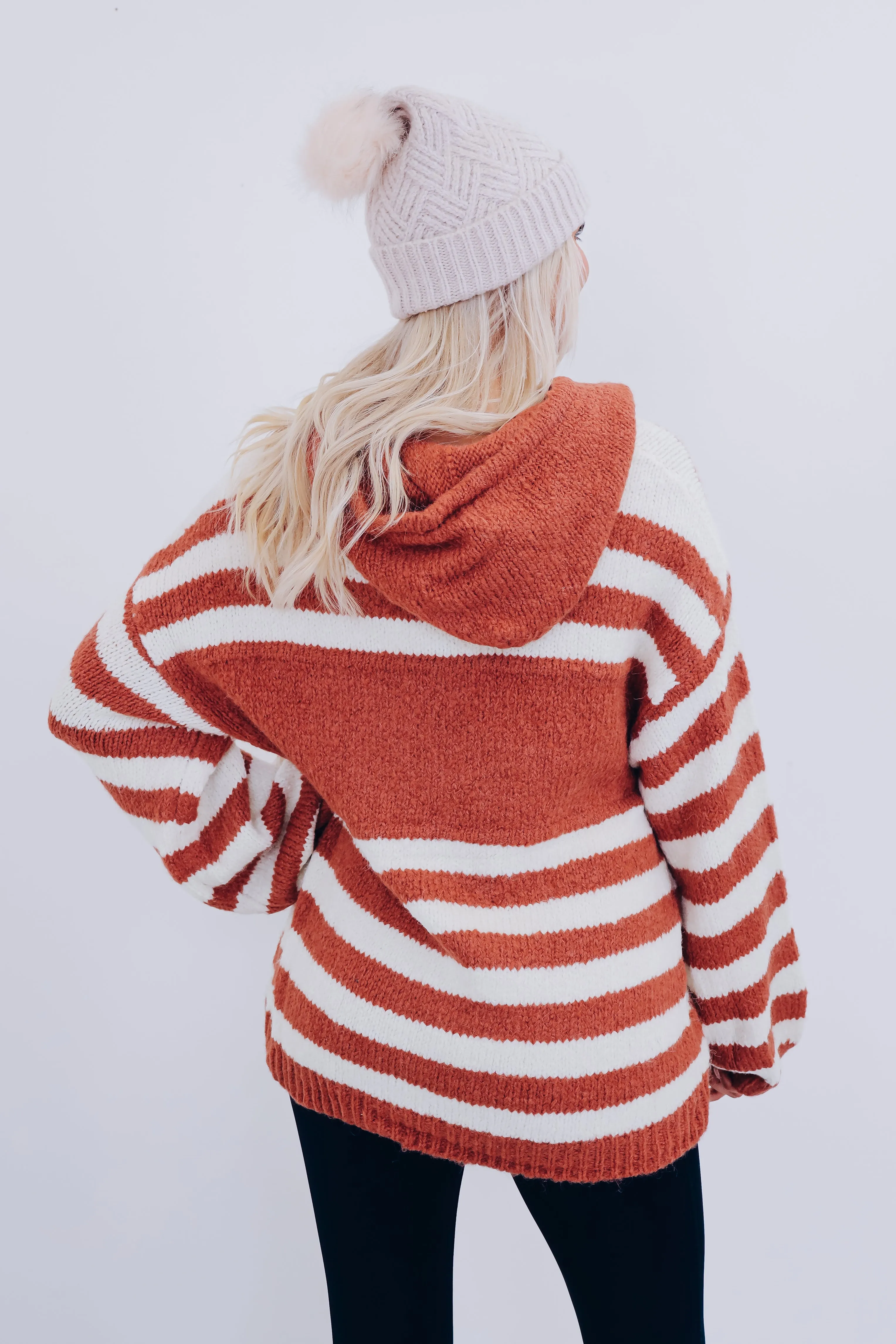 Haven Striped Hoodie Sweater - Rust/Ivory