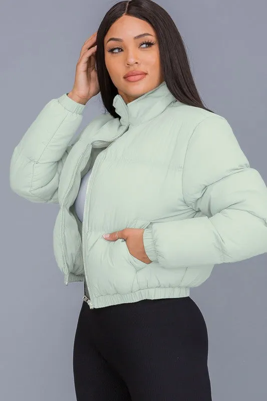 Holiday Mint Cropped Puffer Jacket