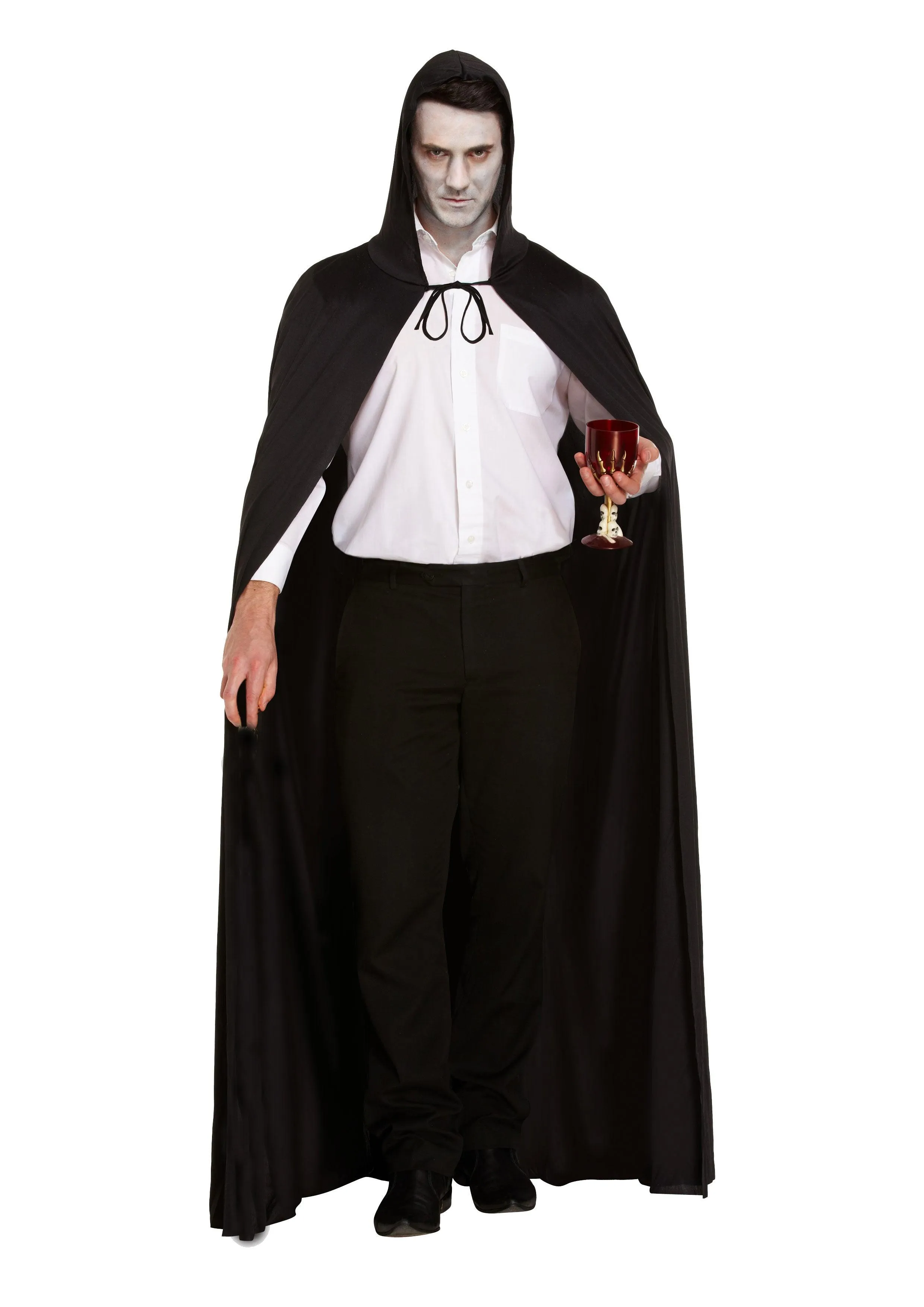 Horror Costume Set: Long Black Cape with Hood, Bleeding Scream Mask, and Adults Skeleton Gloves