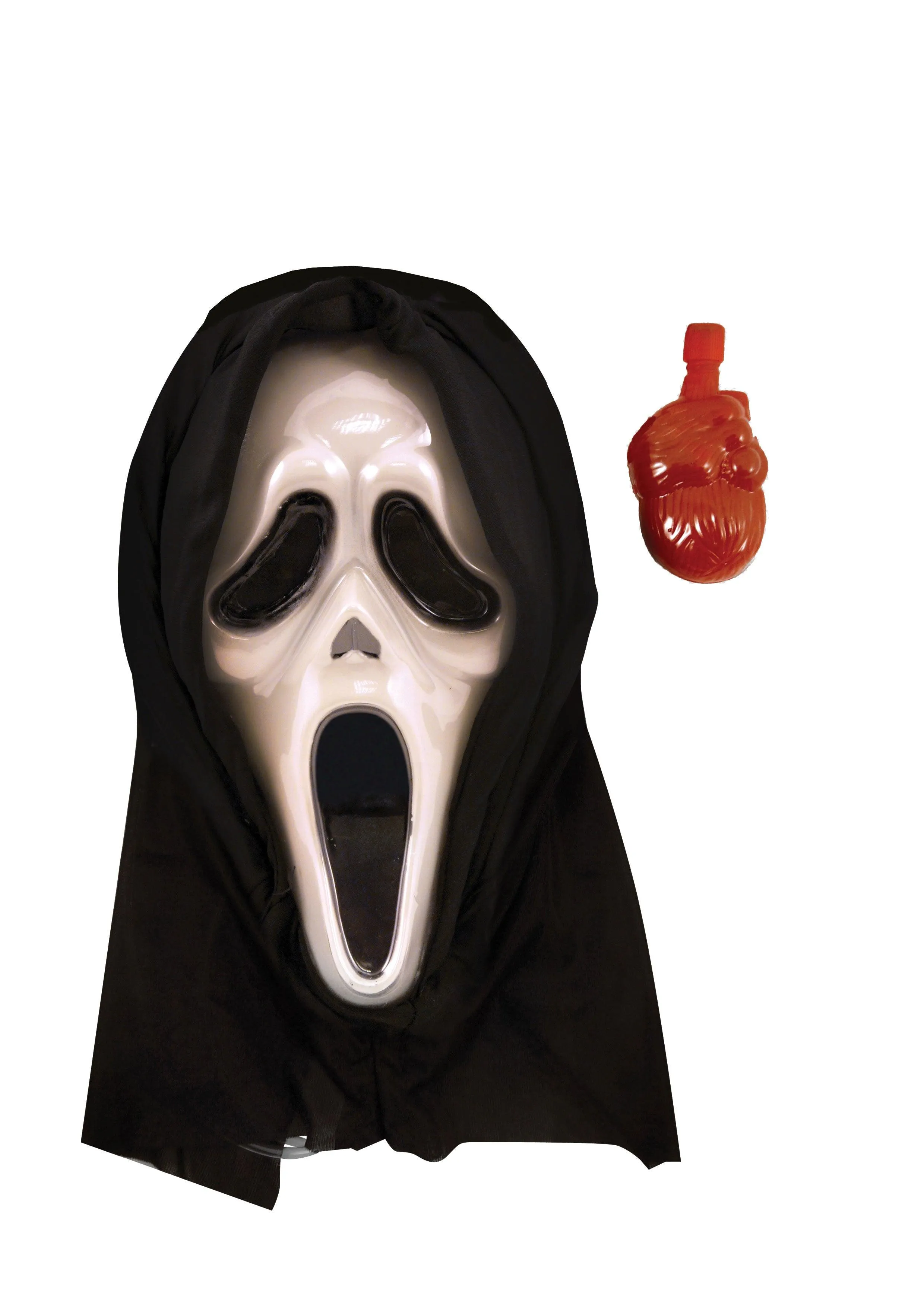 Horror Costume Set: Long Black Cape with Hood, Bleeding Scream Mask, and Adults Skeleton Gloves