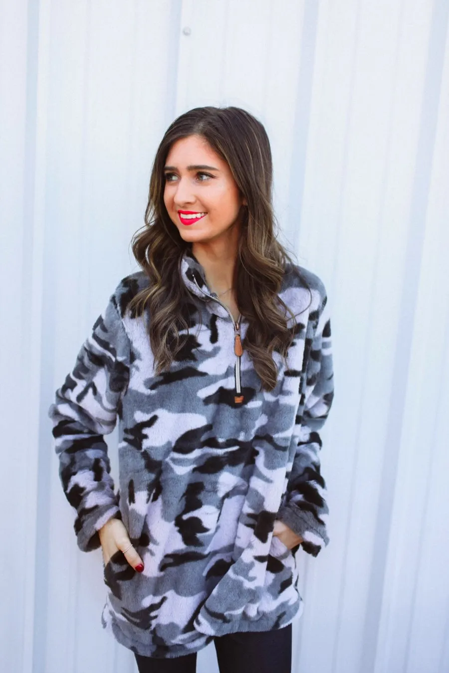 Hunter Grey Camo Faux Fur Pullover