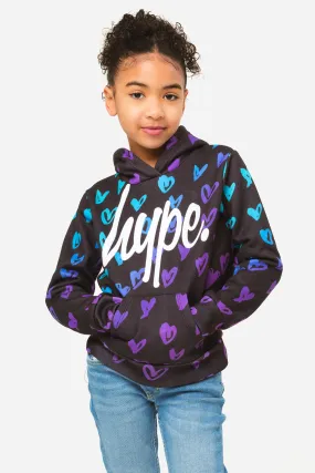 Hype Girls Scribble Heart Pink Script Hoodie