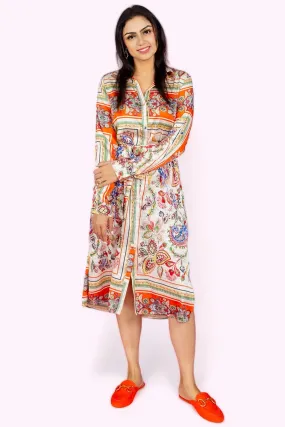 I Want It That Way Scarf Print Tie Waist Shirt Dress