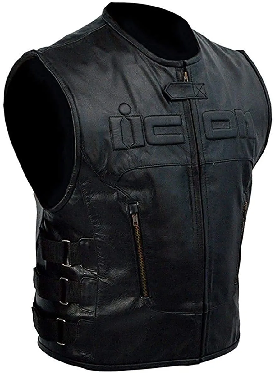 Icon Skull Motorcycle Black Leather Vest