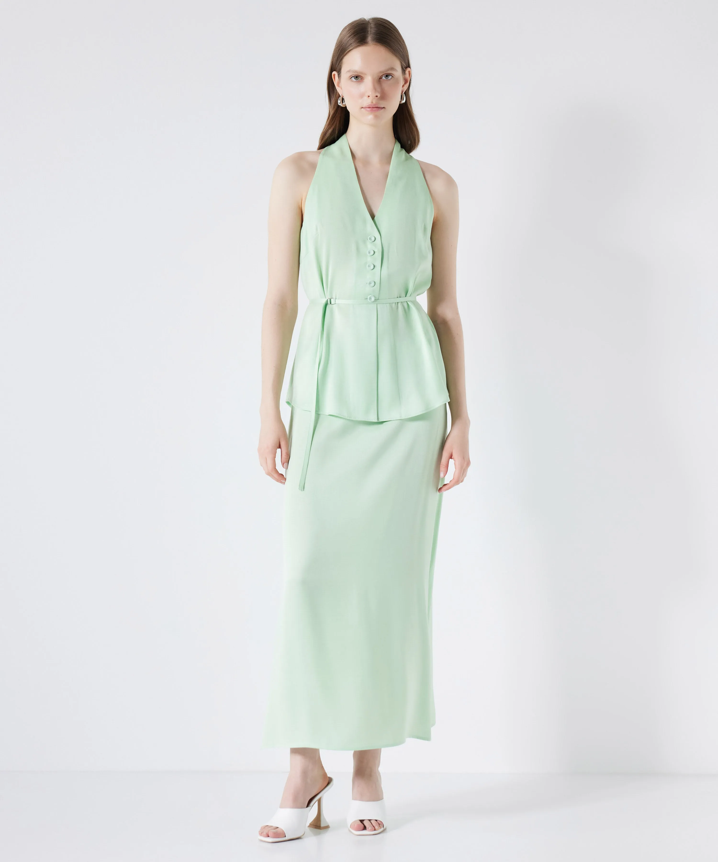 Ipekyol Thin Belted Midi Skirt Mint Green