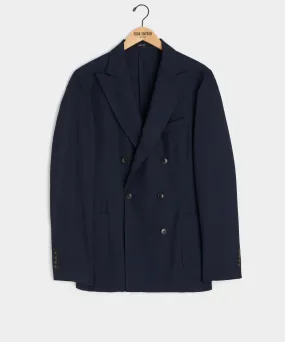 Italian Lightweight Wool Hopsack Double Breasted Sport Coat in Navy