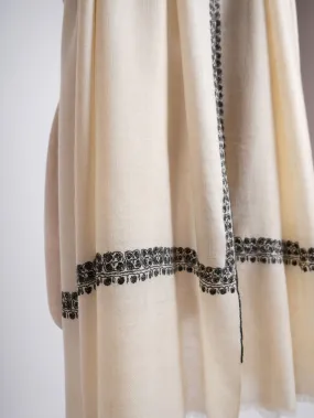 Ivory and Black Hand Sozni Work Pashmina Shawl