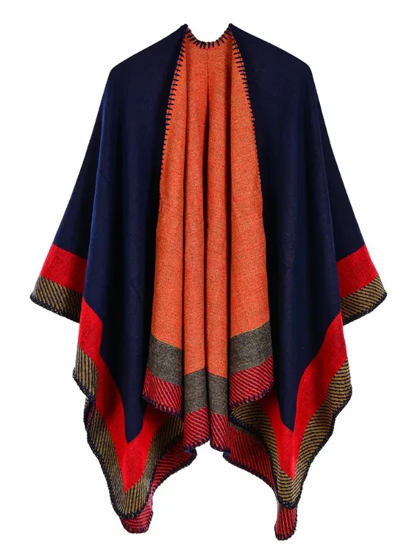 JACQUARD BORDER GOMETRIC SHAWL CAPE CLOAK