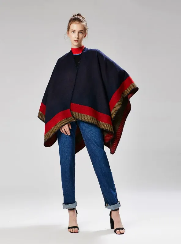 JACQUARD BORDER GOMETRIC SHAWL CAPE CLOAK