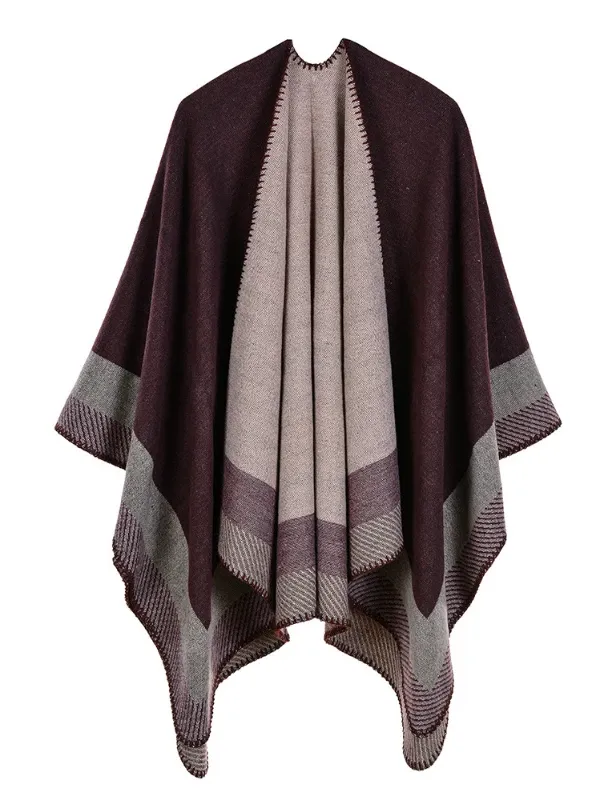 JACQUARD BORDER GOMETRIC SHAWL CAPE CLOAK