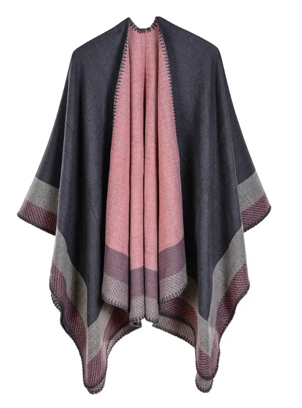 JACQUARD BORDER GOMETRIC SHAWL CAPE CLOAK