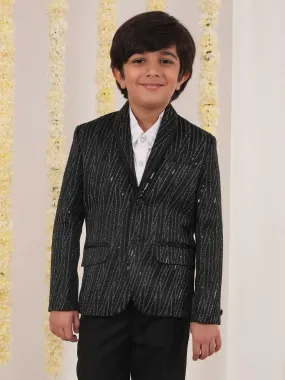 Jashvi Boy's Black Sequined Blazer