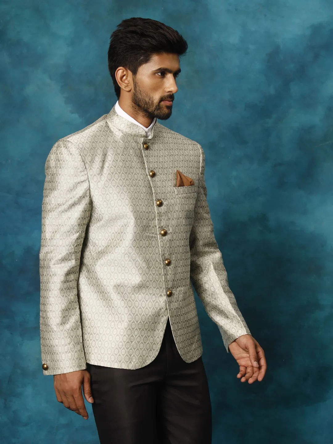 Jashvi Men's Beige Silk Blend Woven Jodhpuri