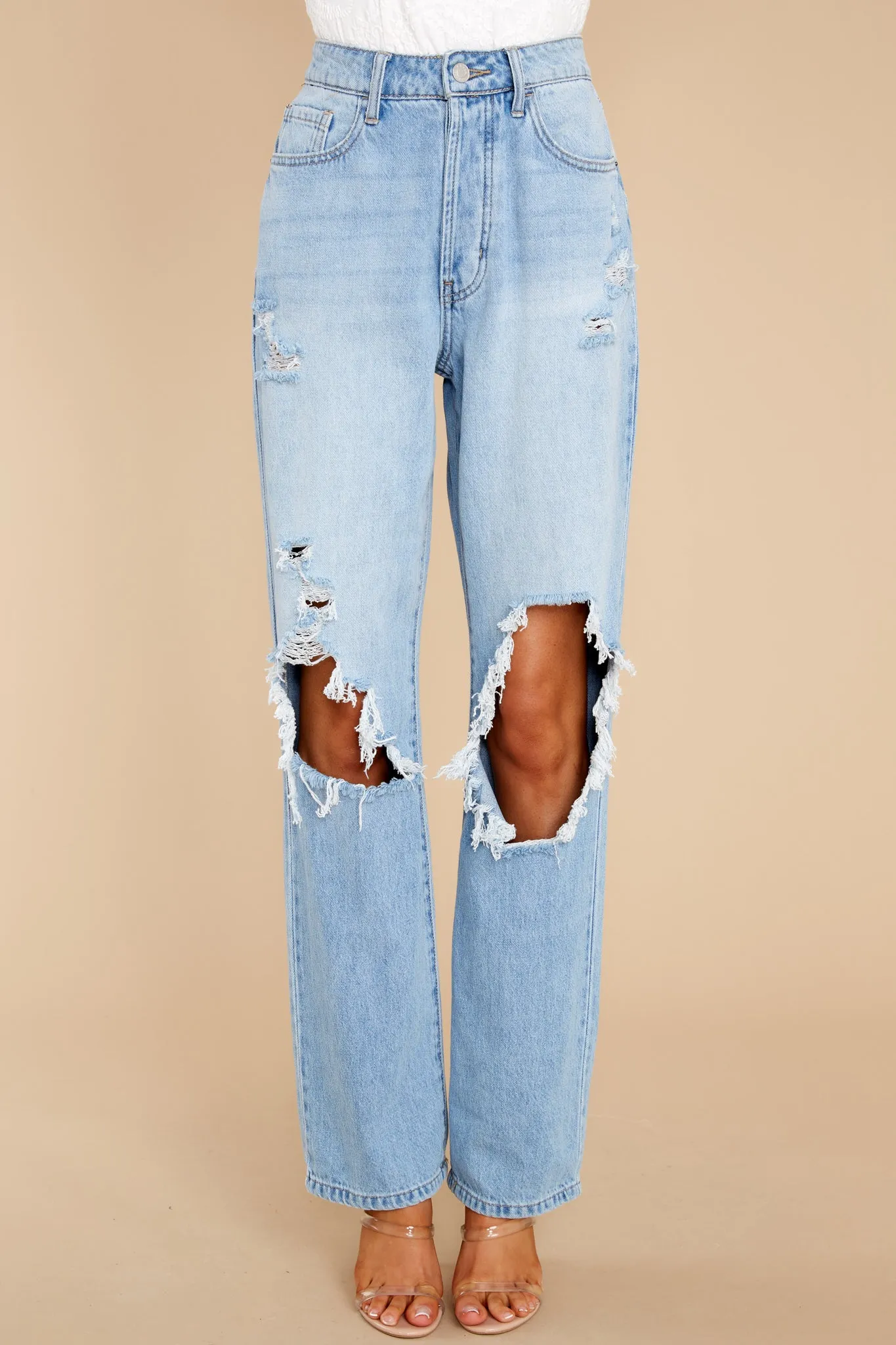 Just Trust Me Light Wash Distressed Straight Jeans