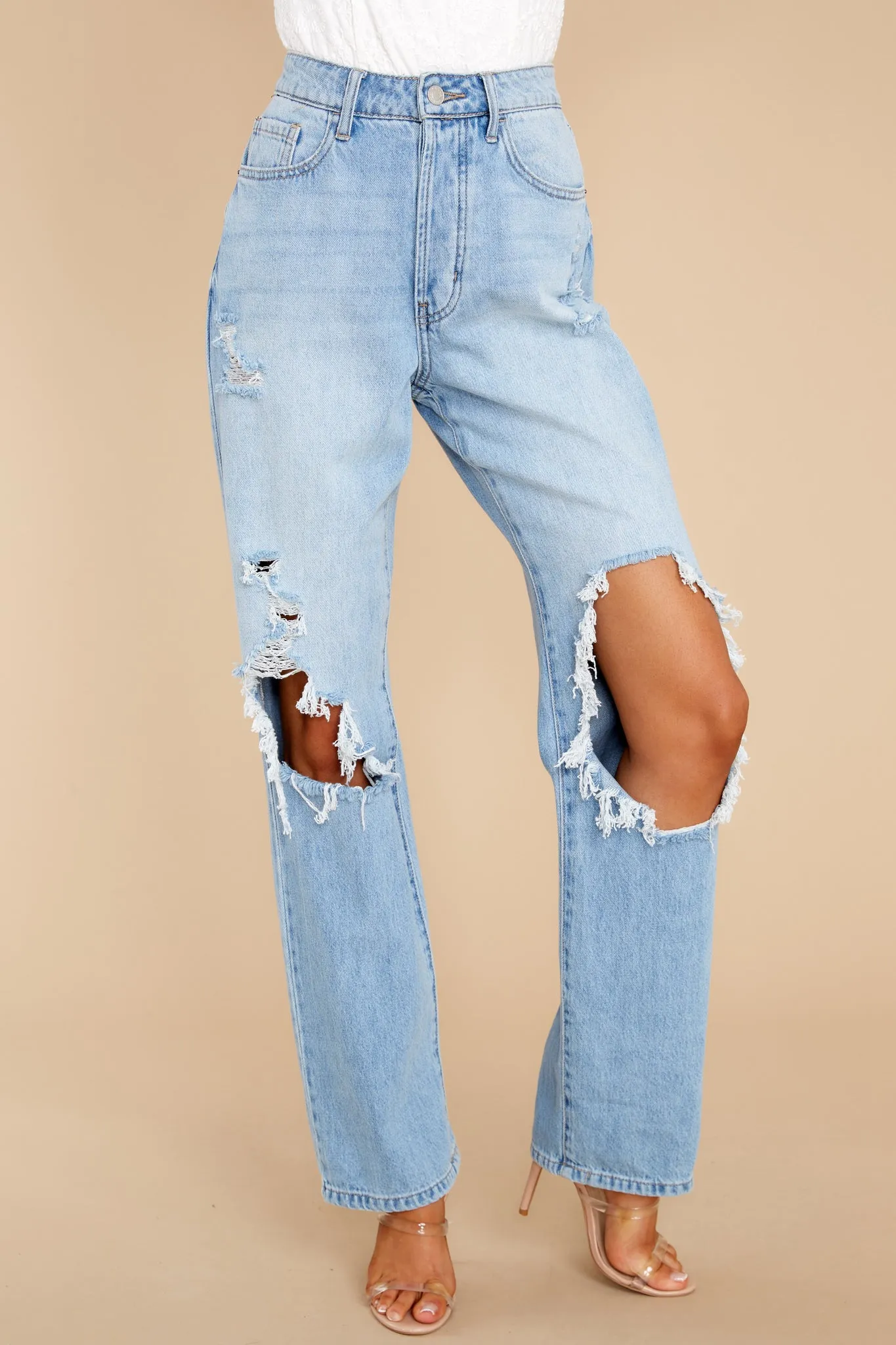 Just Trust Me Light Wash Distressed Straight Jeans