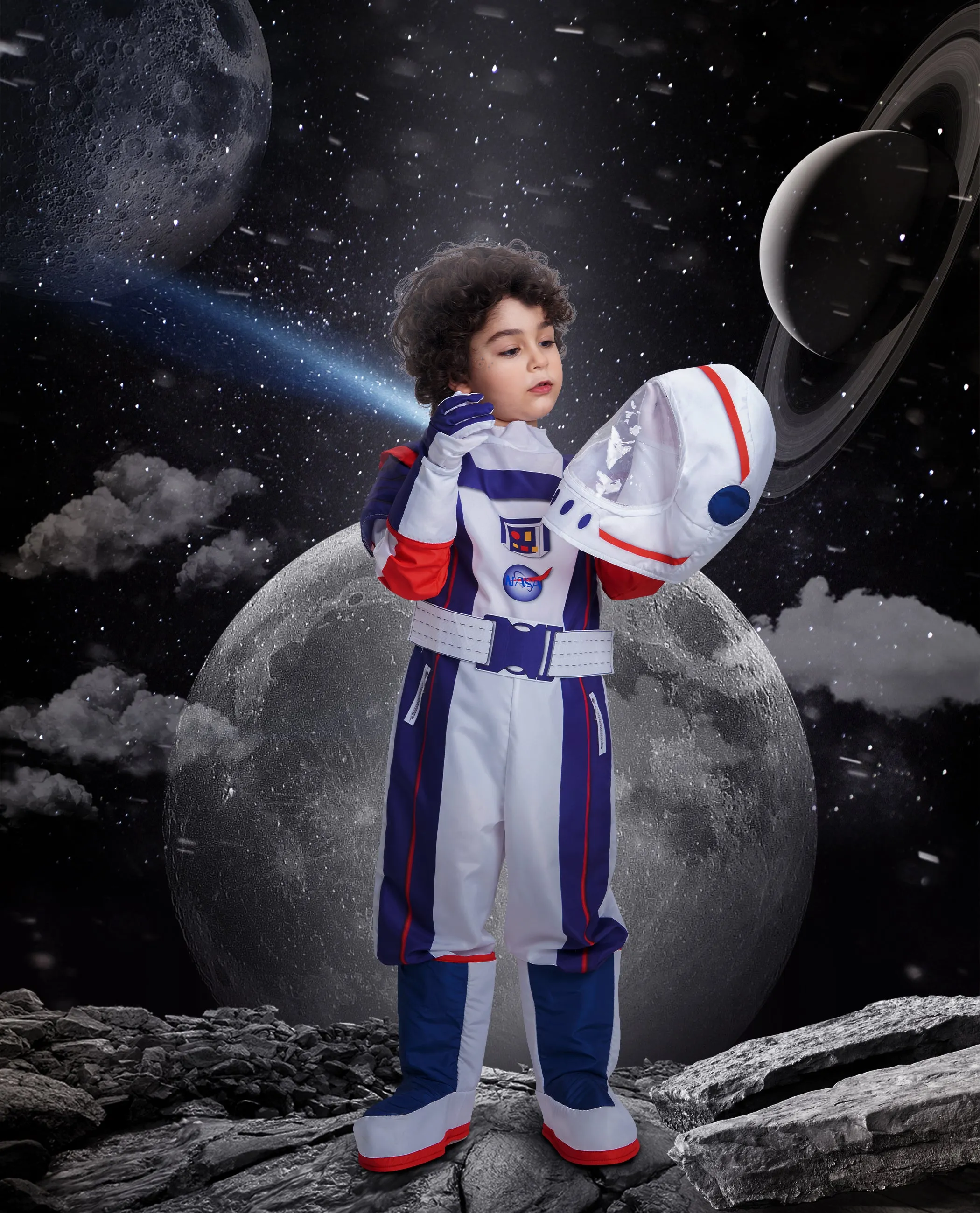 Kids Astronaut Pilot Costume Jumpsuit Helmet Gloves Boots Set