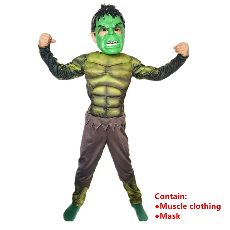 Kids Avengers Hulk /Spiderman Jumpsuit Gloves Cosplay Set Boy Girl Halloween Superhero Fantasy Party Props Gift